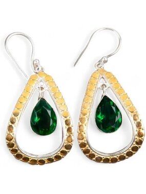 Created Emerald Gemstone 925 Sterling Silver Statement Earrings